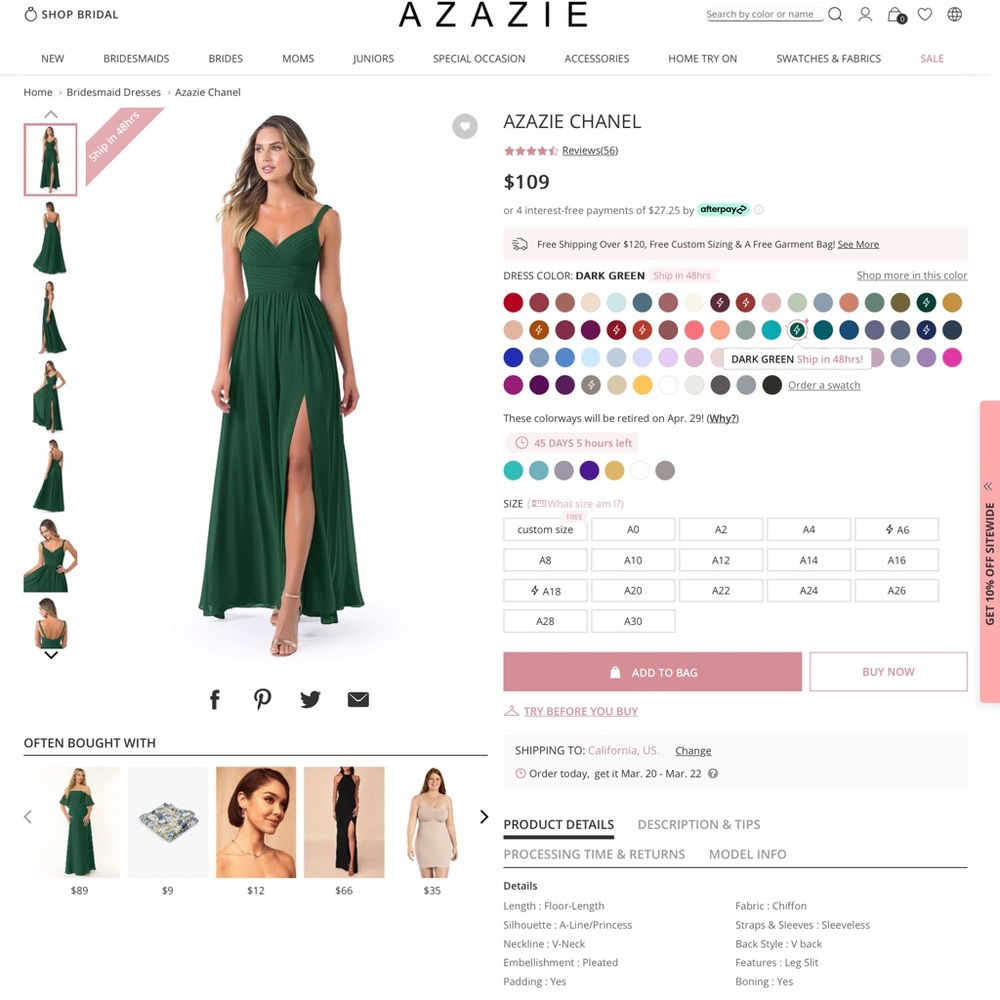 COPY - Azazie Chanel Dark Green